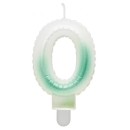 Number Ombre White-Green 0 numeral candle, birthday candle