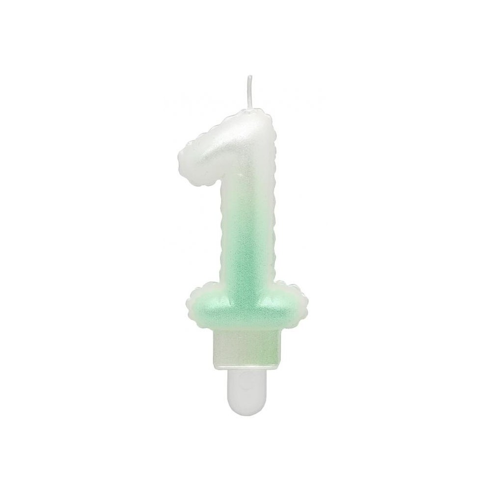 Number Ombre White-Green Number 1 Candle, Cake Candle