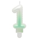 Number Ombre White-Green Number 1 Candle, Cake Candle
