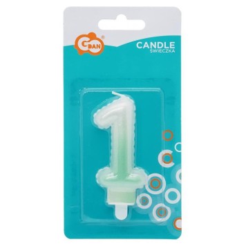 Number Ombre White-Green Number 1 Candle, Cake Candle
