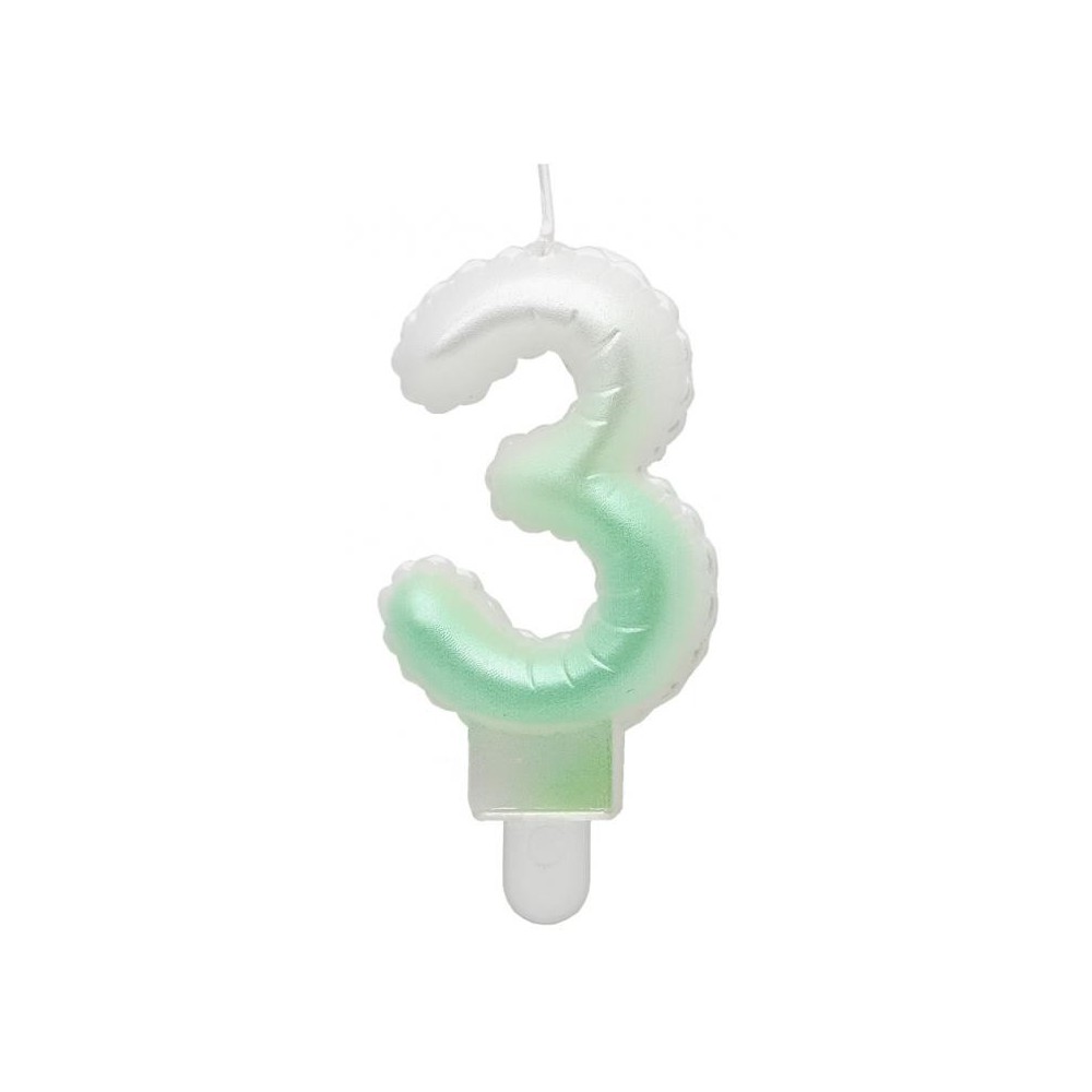 Number Ombre White-Green number candle 3, cake candle
