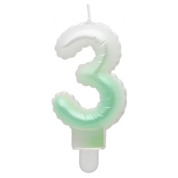 Number Ombre White-Green number candle 3, cake candle
