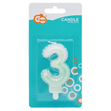 Number Ombre White-Green number candle 3, cake candle