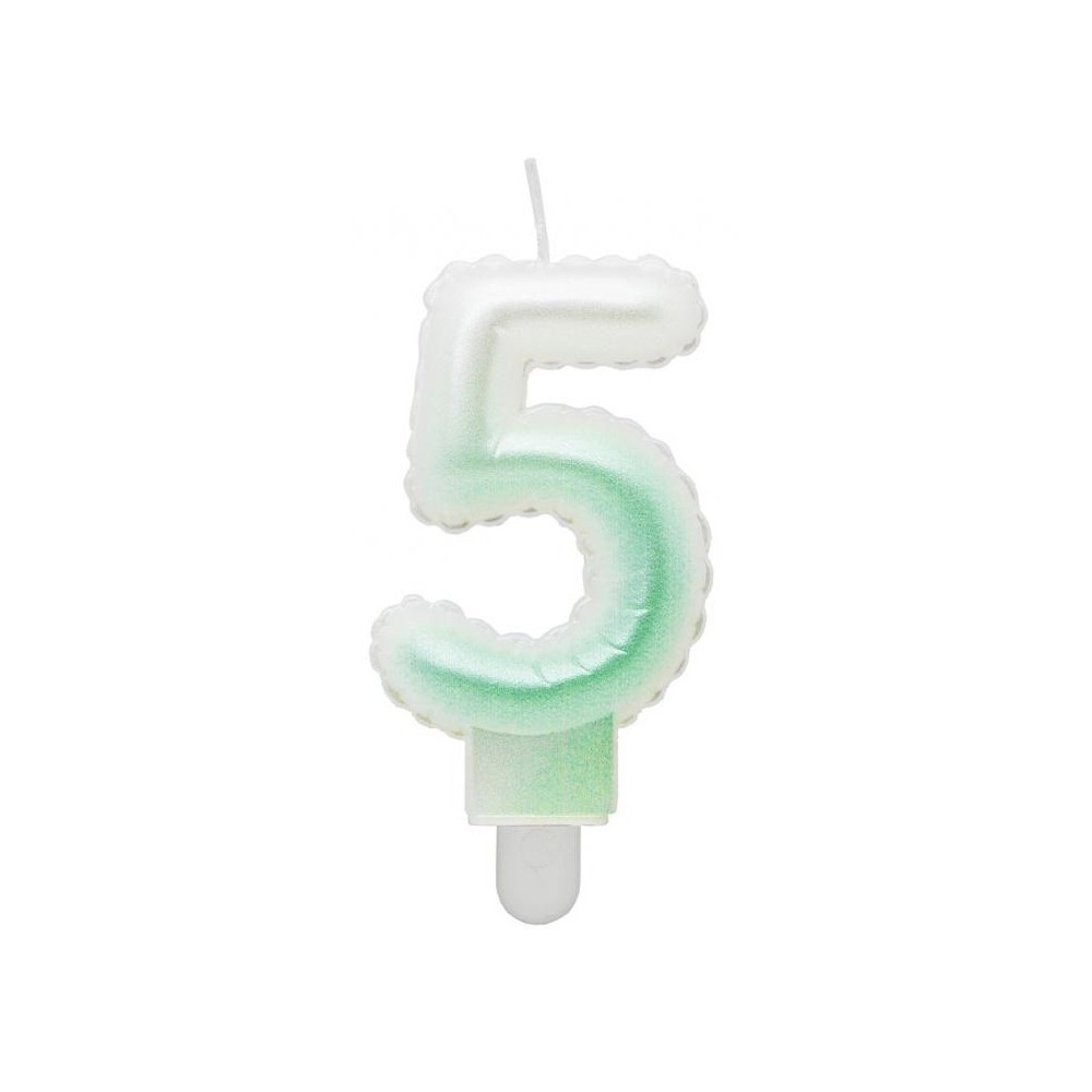 Number Ombre White-Green number 5 birthday candle
