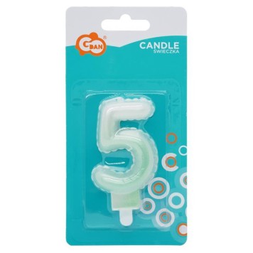 Number Ombre White-Green number 5 birthday candle