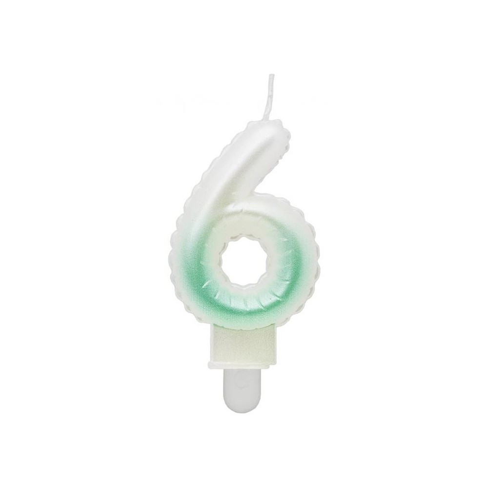 Number Ombre White-Green number candle 6, cake candle