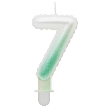 Number Ombre White-Green number 7 candle, cake candle