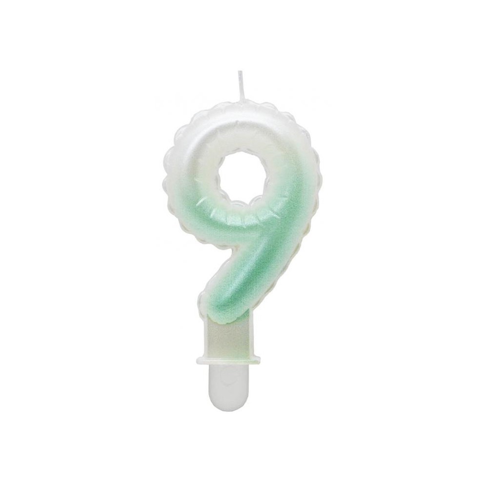 Number Ombre White-Green number candle, birthday candle 9