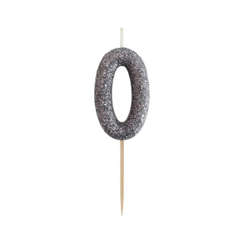 Number Glitter Black, Black number candle, birthday candle 0