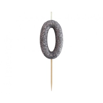 Number Glitter Black, Black number candle, birthday candle 0