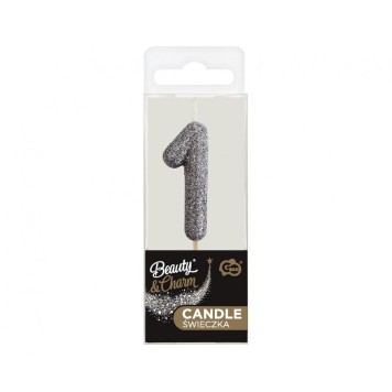 Number Glitter Black, Black number candle, cake candle number 1