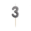 Number Glitter Black, Black number candle, birthday candle number 3