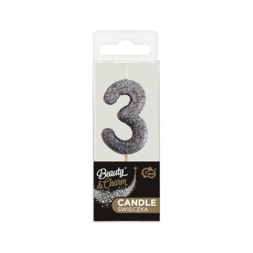 Number Glitter Black, Black number candle, birthday candle number 3
