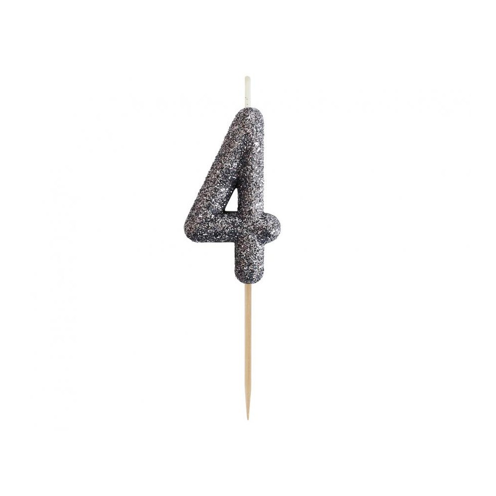 Number Glitter Black, Black Number Candle, Birthday Candle Number 4