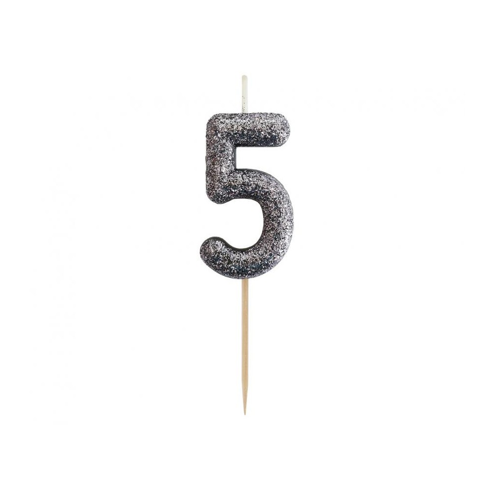Number Glitter Black, Black numeral candle, cake candle number 5