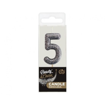 Number Glitter Black, Black numeral candle, cake candle number 5