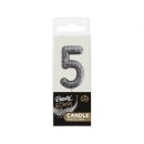 Number Glitter Black, Black numeral candle, cake candle number 5