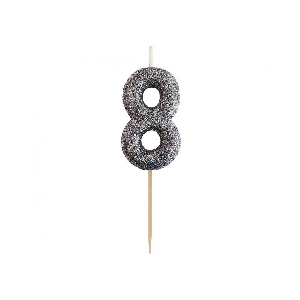 Number Glitter Black, Black number candle, cake candle 8