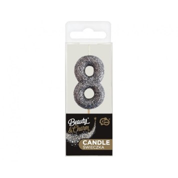 Number Glitter Black, Black number candle, cake candle 8