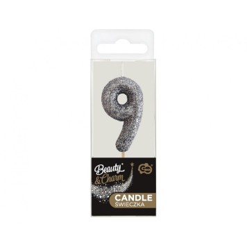 Number Glitter Black, Black numeral candle, birthday cake candle, number 9