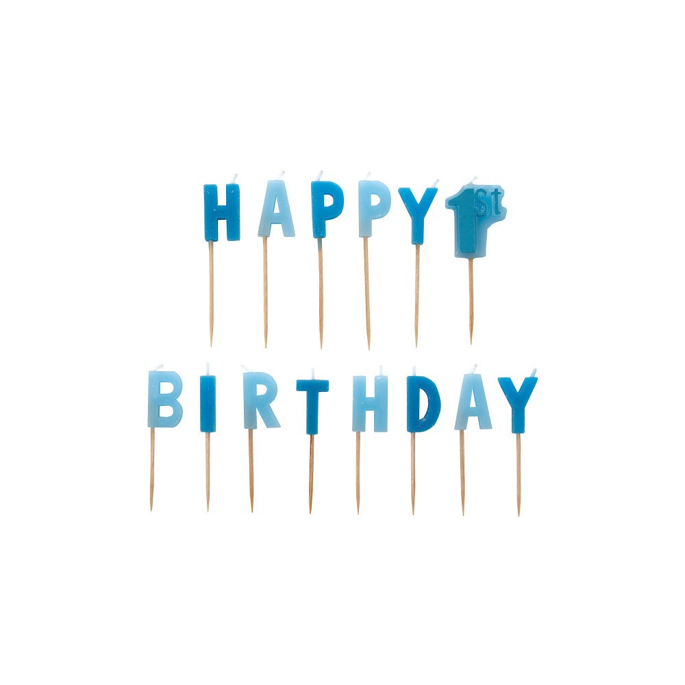 Happy Birthday First Birthday Boy Cake Candle Set, 14 pieces