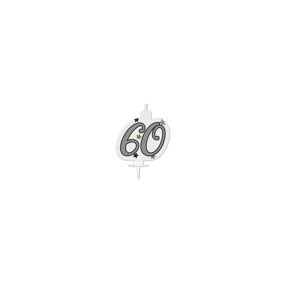 Happy Birthday Milestone Happy Birthday Silver Cake Candle, Number Candle 60