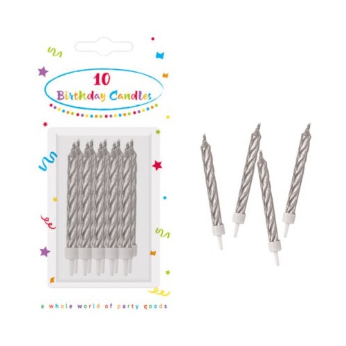 Happy Birthday Happy Birthday Silver Cake Candle Set, 10 pieces
