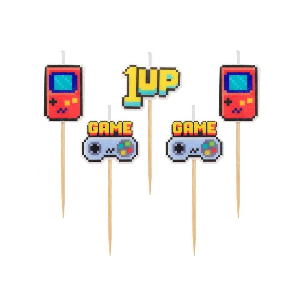 Gamer Game On Toy Cake Candle, 5-piece Candle Set