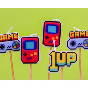 Gamer Game On Toy Cake Candle, 5-piece Candle Set