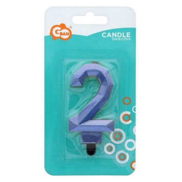 Number Diamond Metallic Blue Number 2 Candle, Birthday Candle