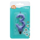 Number Diamond Metallic Blue Number 3 Candle, Cake Candle