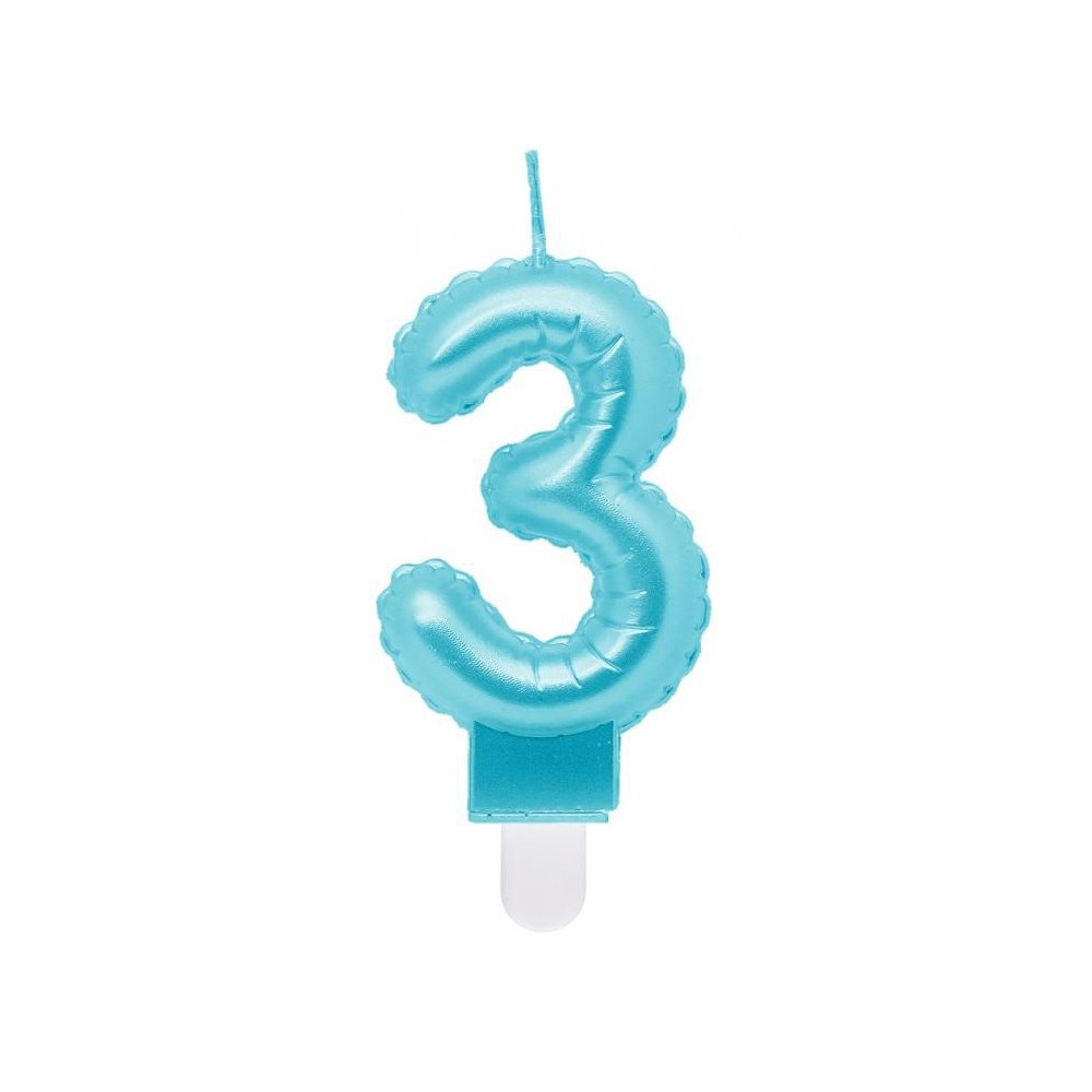 Number Pearly Light Blue number 3 candle, cake candle