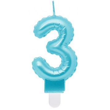 Number Pearly Light Blue number 3 candle, cake candle