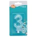 Number Pearly Light Blue number 3 candle, cake candle