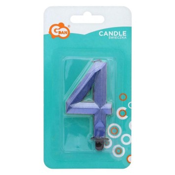 Number Diamond Metallic Blue number 4 candle, cake candle