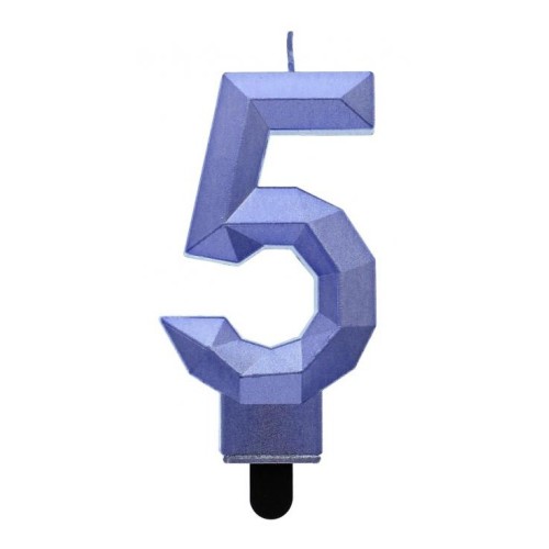 Number Diamond Metallic Blue number 5 candle, cake candle