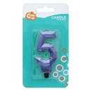 Number Diamond Metallic Blue number 5 candle, cake candle
