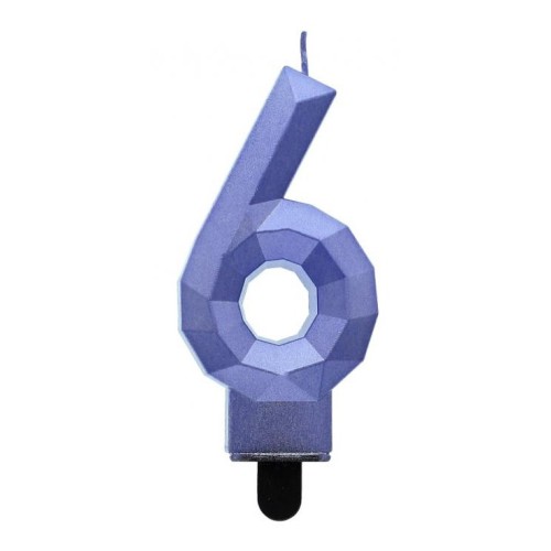 Number Diamond Metallic Blue number candle 6, cake candle