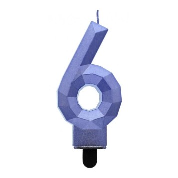Number Diamond Metallic Blue number candle 6, cake candle