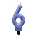 Number Diamond Metallic Blue number candle 6, cake candle