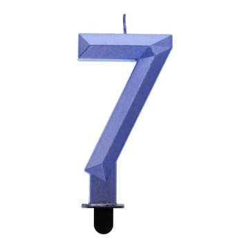 Number Diamond Metallic Blue number 7 candle, cake candle 7
