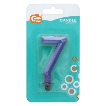 Number Diamond Metallic Blue number 7 candle, cake candle 7