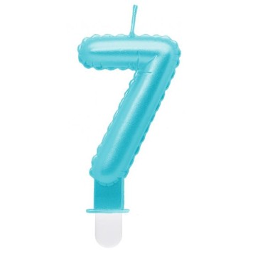 Number Pearly Light Blue number 7 candle, cake candle