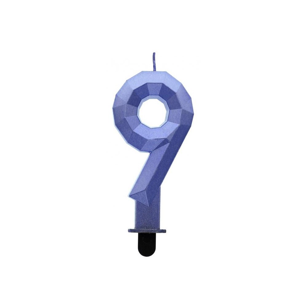 Number Diamond Metallic Blue number 9 candle, birthday candle