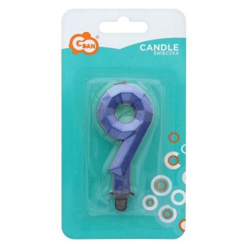 Number Diamond Metallic Blue number 9 candle, birthday candle