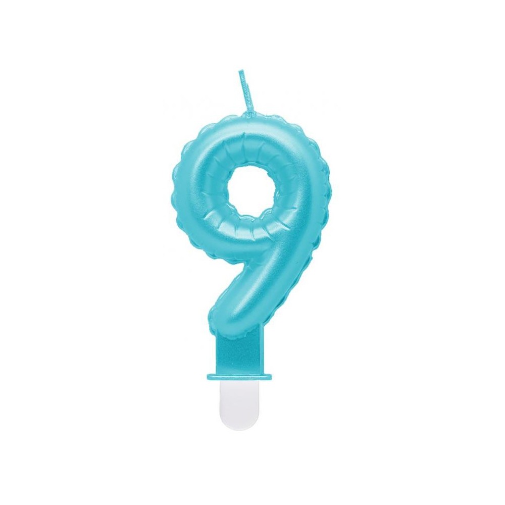Number Pearly Light Blue number 9 birthday candle