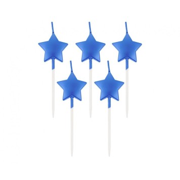 Star Metallic Blue Star, Blue cake candle, candle set 5 pcs