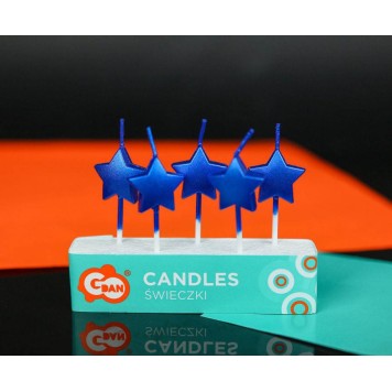 Star Metallic Blue Star, Blue cake candle, candle set 5 pcs