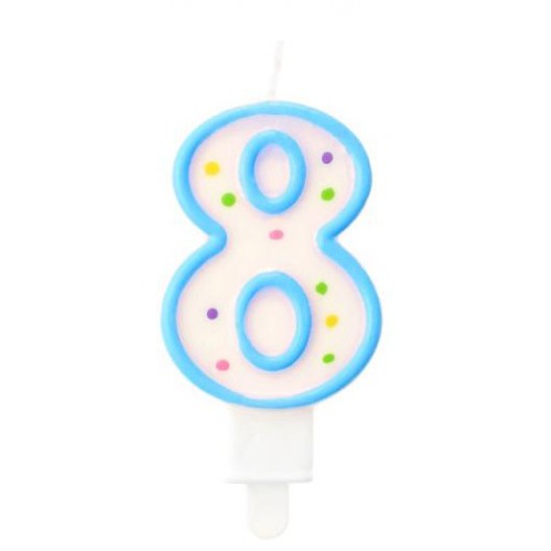 Colour Dots Blue Outline Number 8 Candle, Cake Candle