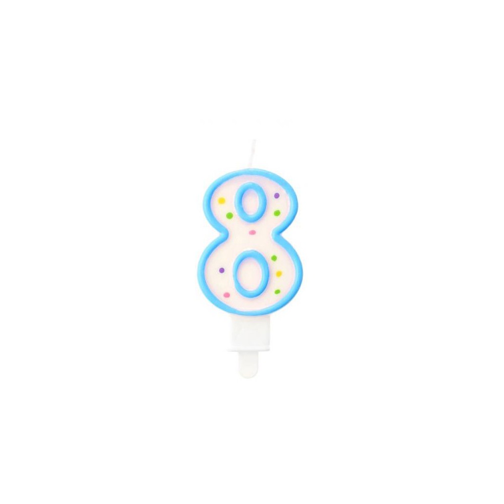 Colour Dots Blue Outline Number 8 Candle, Cake Candle
